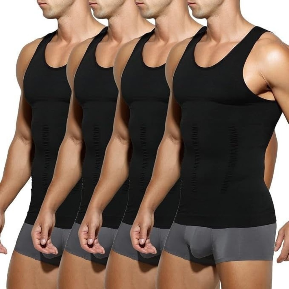 Arjen Kroos Men's 4-Pack Compression Tank Tops Gynecomastia Shaper - Black - XXL